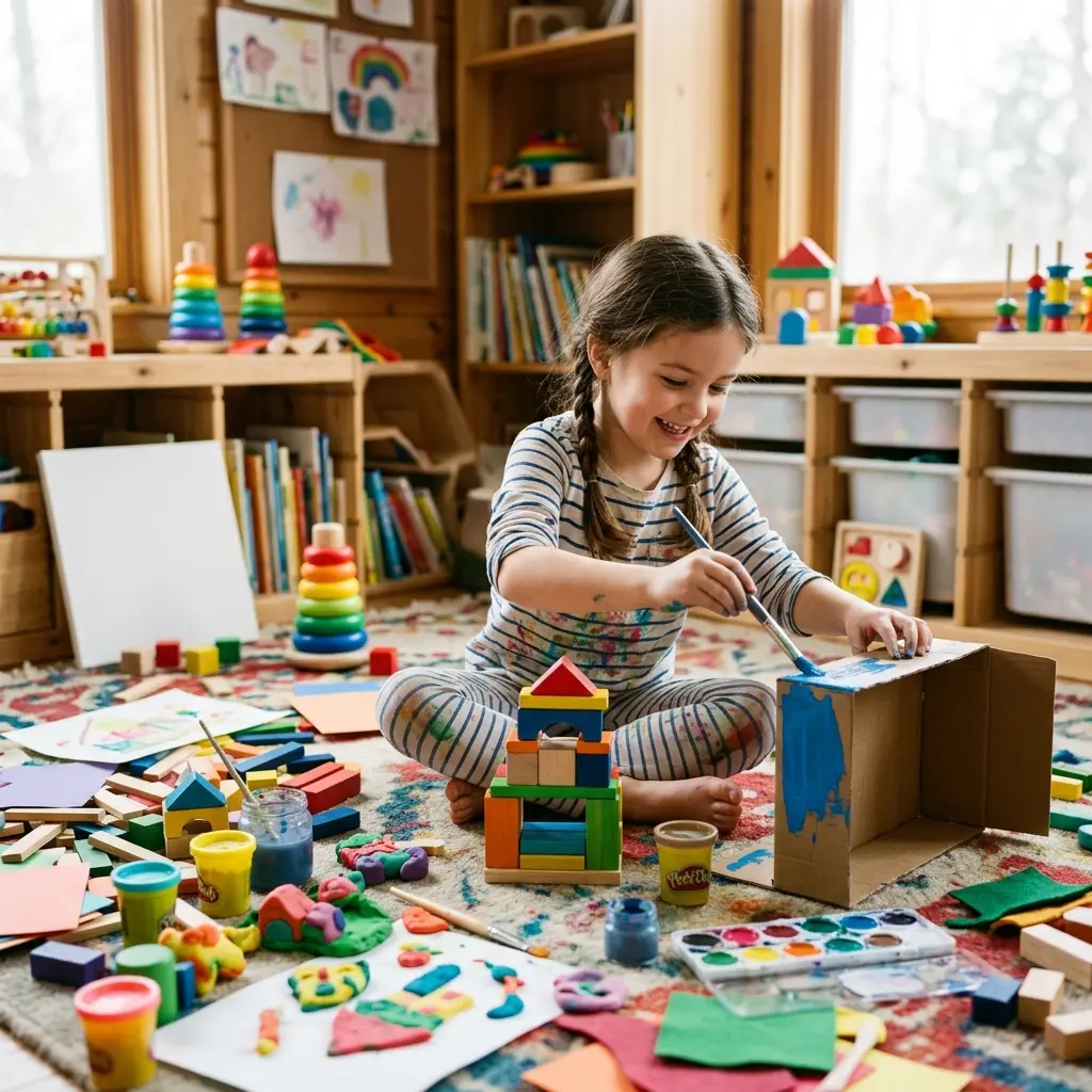 Brinquedos para estimular a criatividade infantil Criança pintando e criando com brinquedos de arte e artesanato para estimular a criatividade
