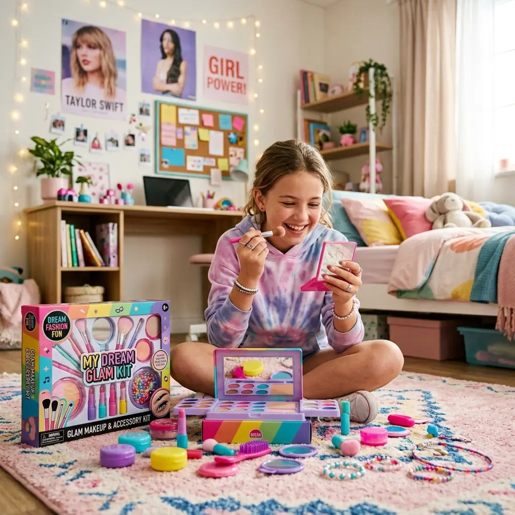 Brinquedos para meninas de 12 a 14 anos: kit de beleza Adolescente de 12 a 14 anos usando kit de maquiagem ou fone de ouvido com jogo eletrônico, um dos melhores brinquedos para essa idade