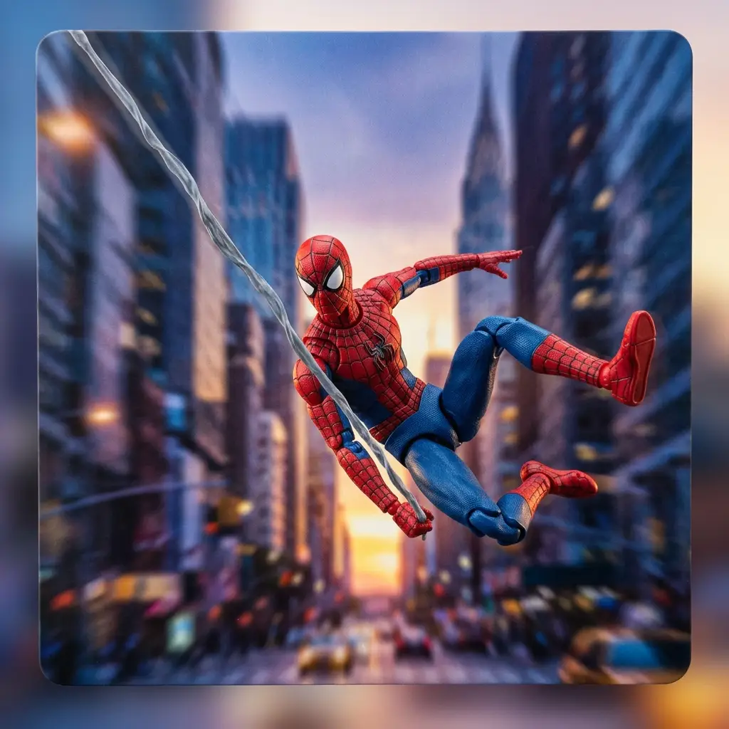 Criança brincando com boneco de ação do Homem-Aranha, um dos melhores brinquedos do Homem-Aranha