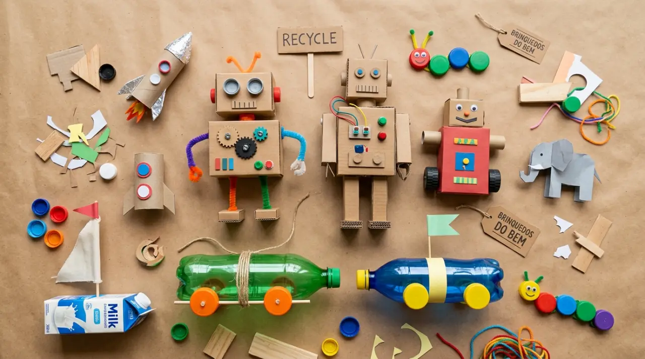 Os Melhores Brinquedos Recicláveis Para Fazer Com Seus Filhos [Guia 2026]