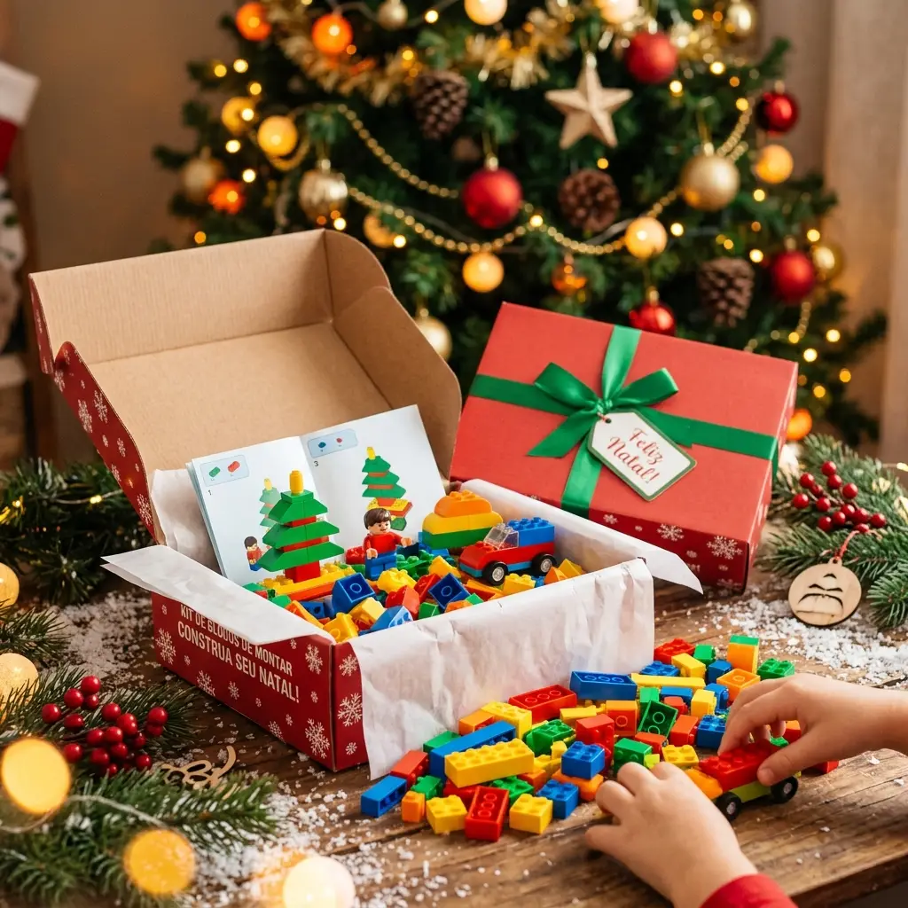 Criança abrindo presente de Natal com kit de LEGO, um dos melhores LEGOs para presentear no Natal