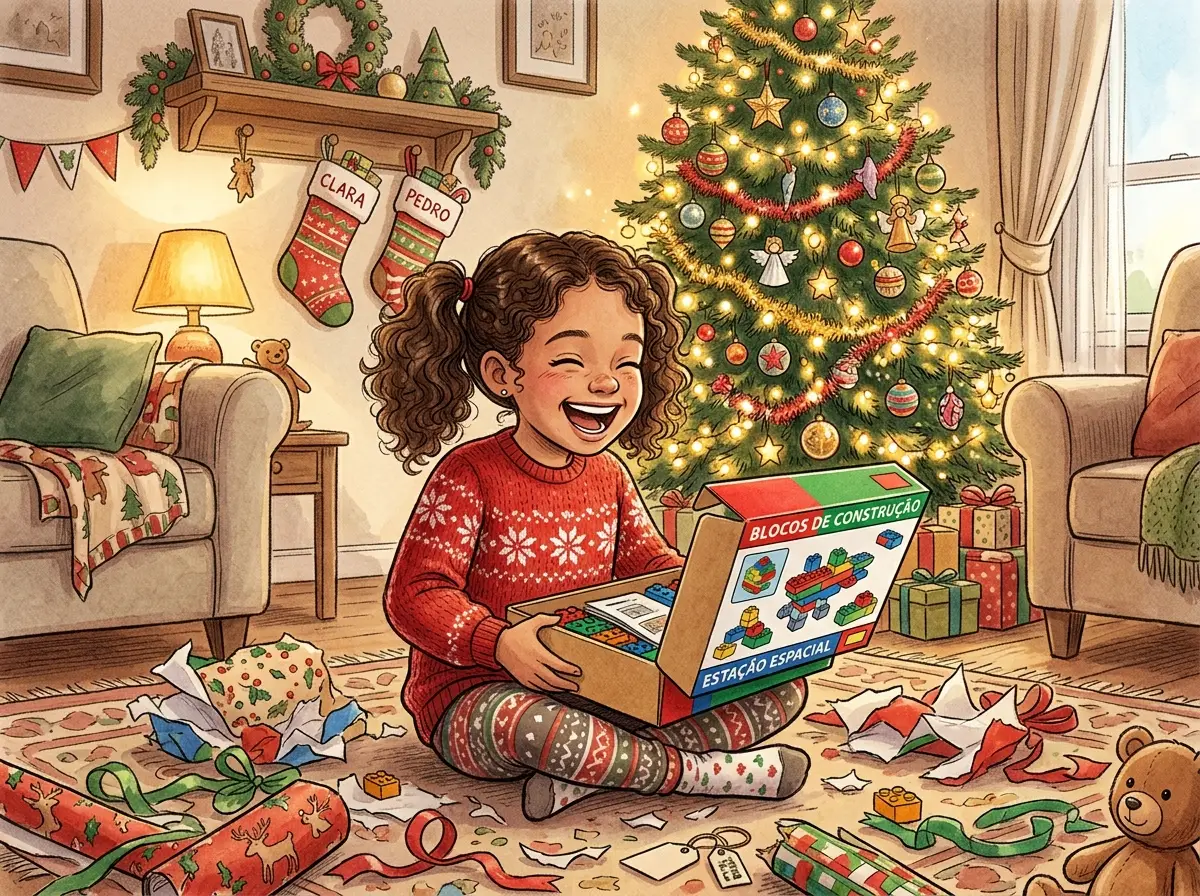 Sets de LEGO temáticos organizados perto da árvore de Natal